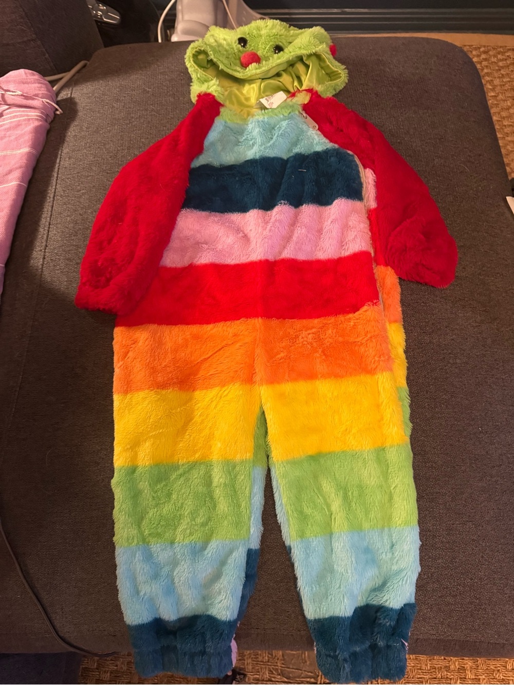 Kids Rainbow Stripe Fleece One-Piece Hooded Jumpsuit 18-24mo